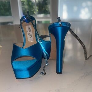 Jimmy Choo Blue Metallic Platform Heels